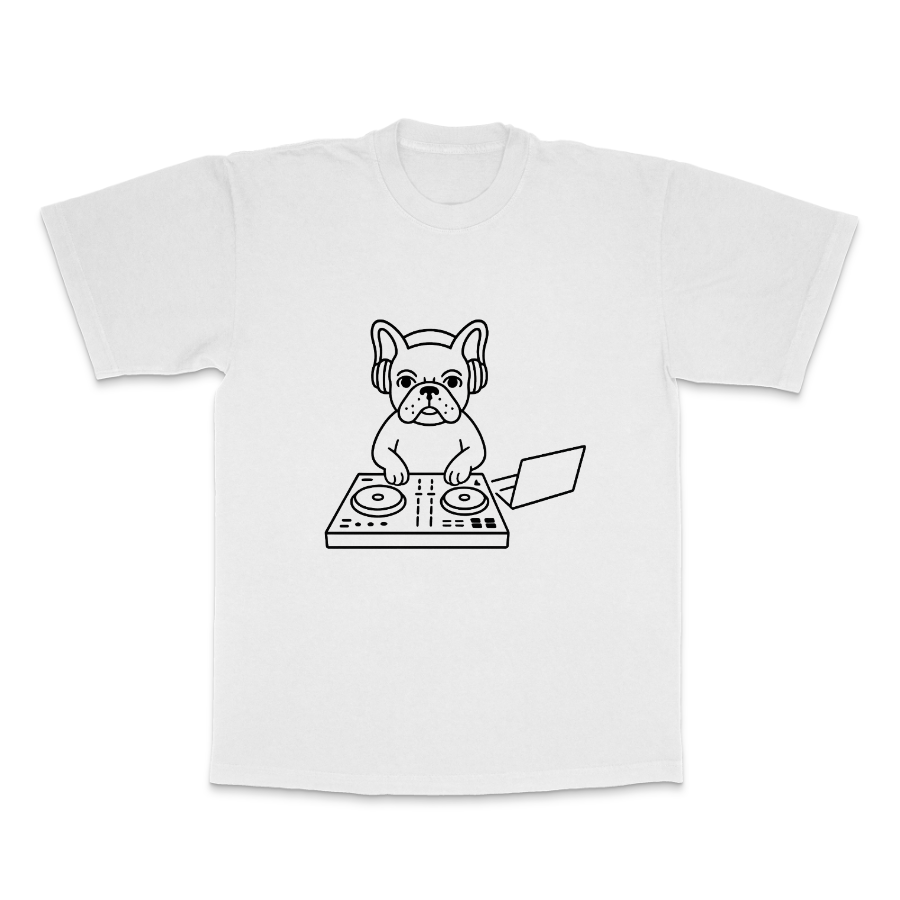 Funny French Bulldog DJ Tee Shirts DOGMODE Dog Lover Tees. Printed in the USA