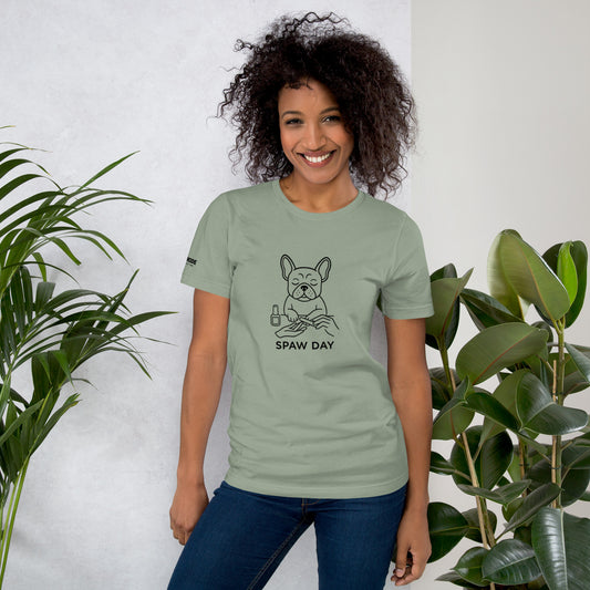 Funny French Bulldog at the Spa Tee Shirts DOGMODE Dog Lover Tees. Printed in the USA