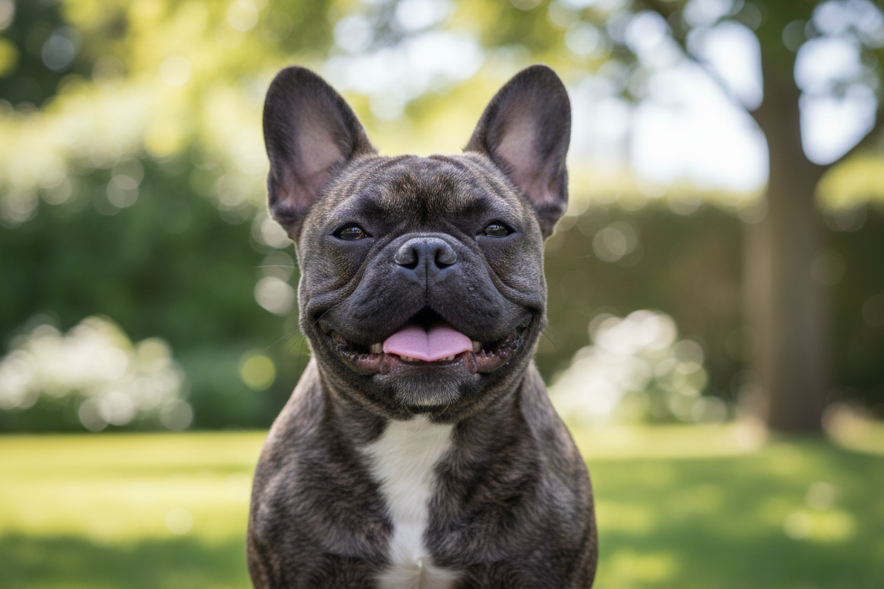 Cute French Bulldog sitting and smiling
