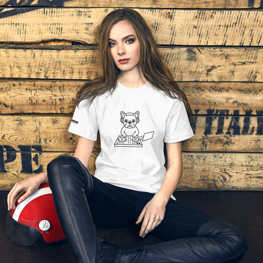 Funny French Bulldog DJ Tee Shirts DOGMODE Dog Lover Tees. Printed in the USA